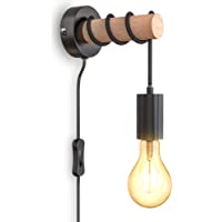 B.K.Licht I Lámpara de pared I 1 lámpara de pared de llama vintage I Diseño industrial I Lámpara retro I Acero I Madera…
